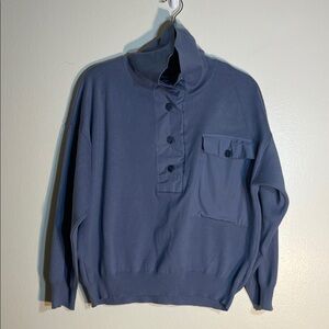 Mango Cowl Neck Contrast Panel Sweater L Blue Button Front Like New